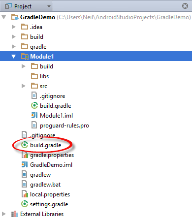 The top level Gradle.build file of an Android Studio project