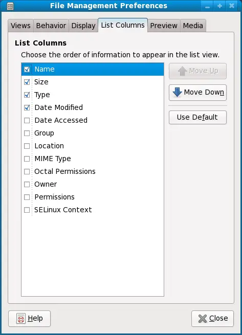 Configuring the columns to be displayed in file manager list