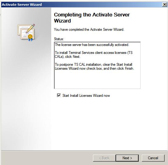 The TS License Server has successfully been activated