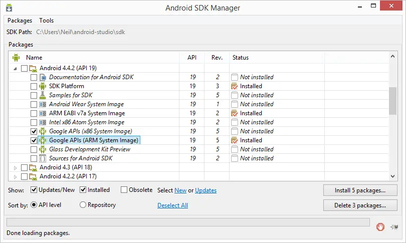 Adding the Google Play Services API to an Android Studio installation