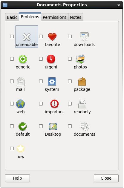 RHEL 6 embelem properties panel