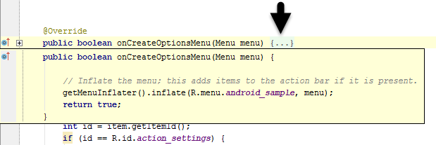 Android Studio folded code popup lens