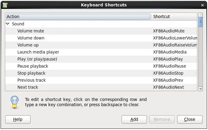 The RHEL 6 Keyboard Shortcut configuration tool