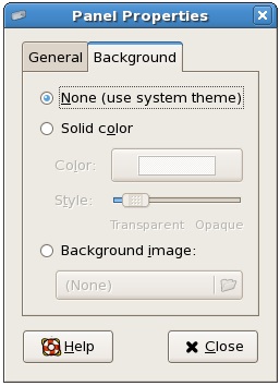 Configuring CentOS deskop panel background settings