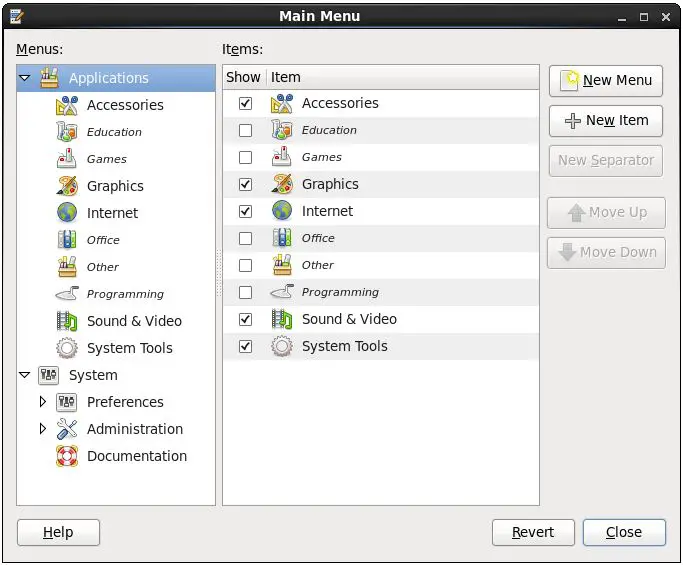 The RHEL 6 menu editing screen:
