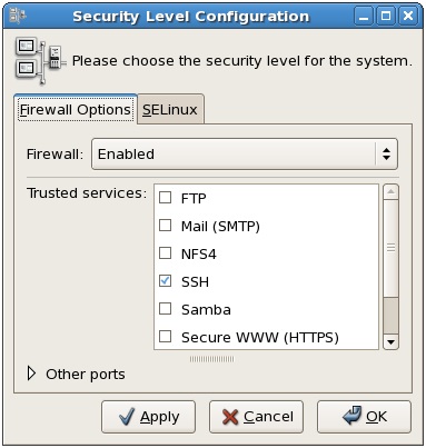 The Red Hat Enterprise Linux 5 security level and firewall tool