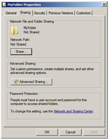 Configuration des propriétés de partage de dossier de Windows Server 2008 R2