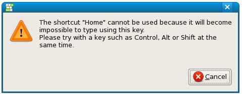 Invalid keyboard shortcut selection