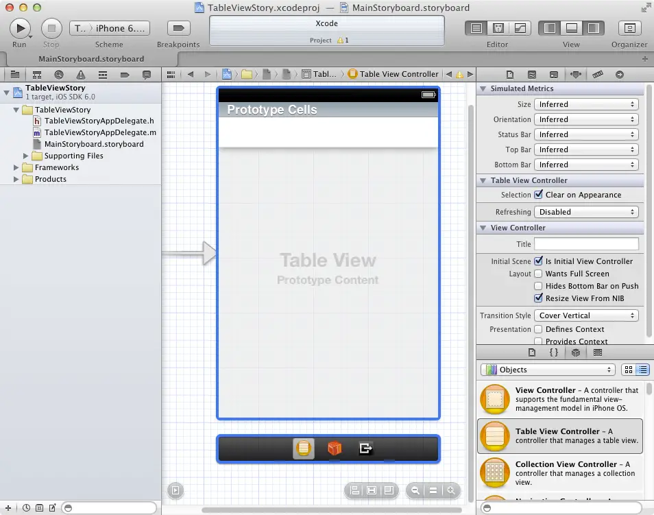 A Table View scene in a storyboard