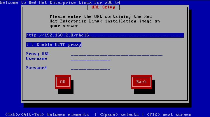 Specifying the URL of the RHEL 6 installation image for a network installation