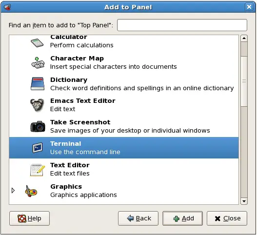 Adding a launcher to an RHEL desktop panel