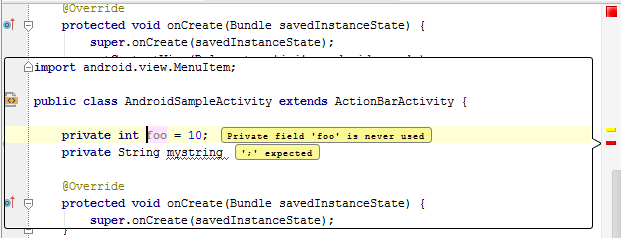 Android Studio Editor error and warning lens overlay