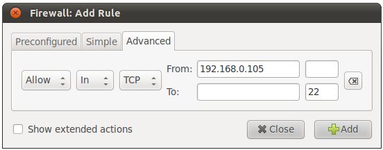 Configuring an advanced ufw rule on Ubuntu 11.04