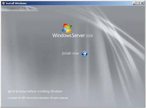 The Windows Server 2008 Install Now screen