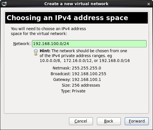 Specifying the IF address space for an RHEL 6 KVM virtual network