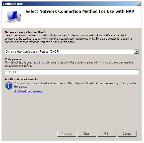 Network Connection Method for NAP