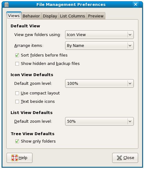 The Nautilus Preferences Dialog