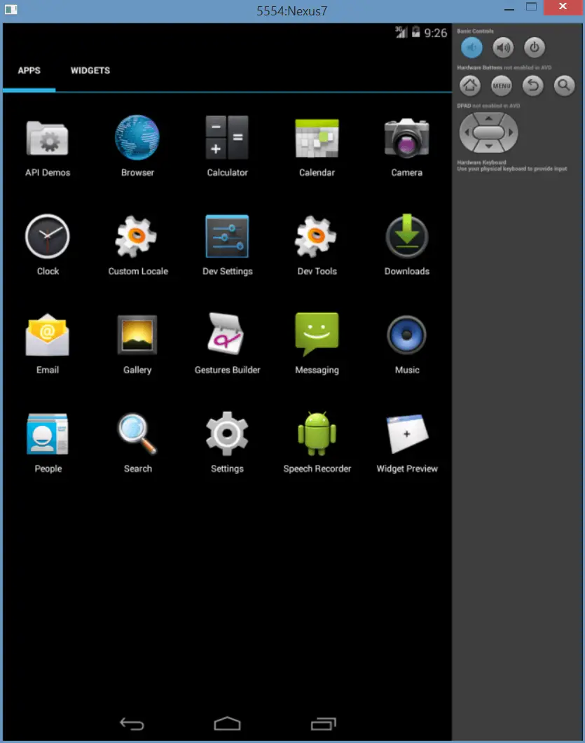 A Nexus 7 Android AVD emulator instance