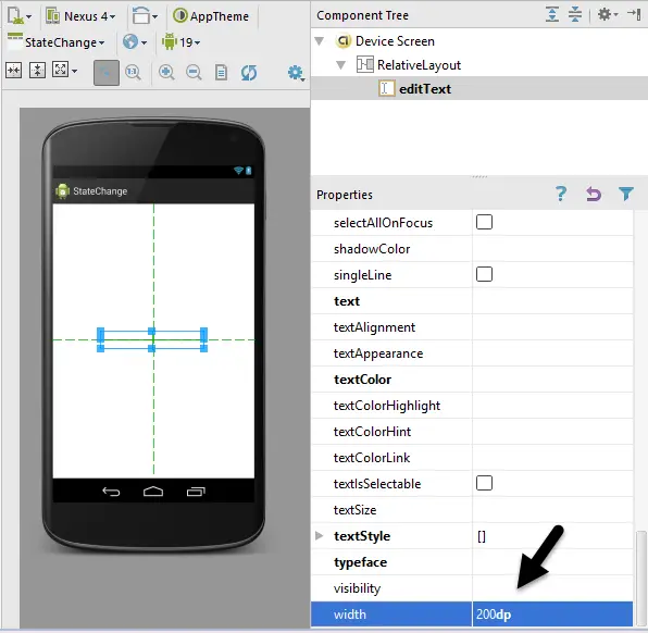 Setting a width property in the Android Studio Designer tool