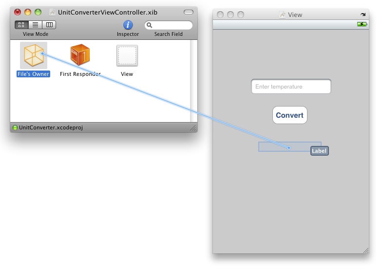 Connecting an outlet to a view object in Interface Builder