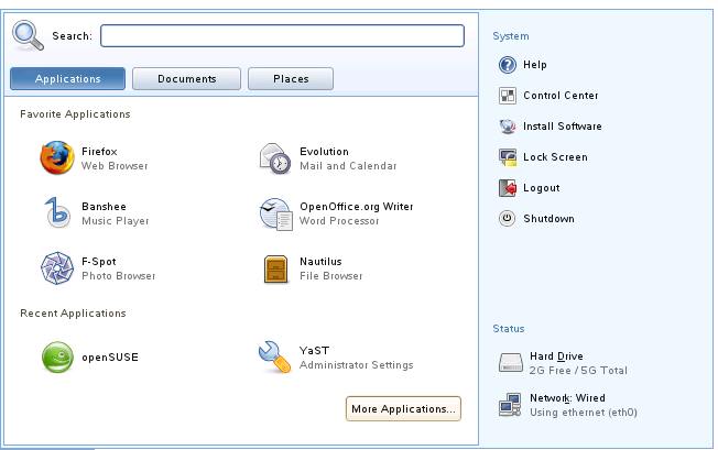 The openSUSE Computer panel