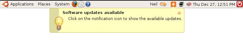 Ubuntu GNOME Desktop Top Panel with Update Message