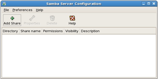The RHEL Samba configuration tool