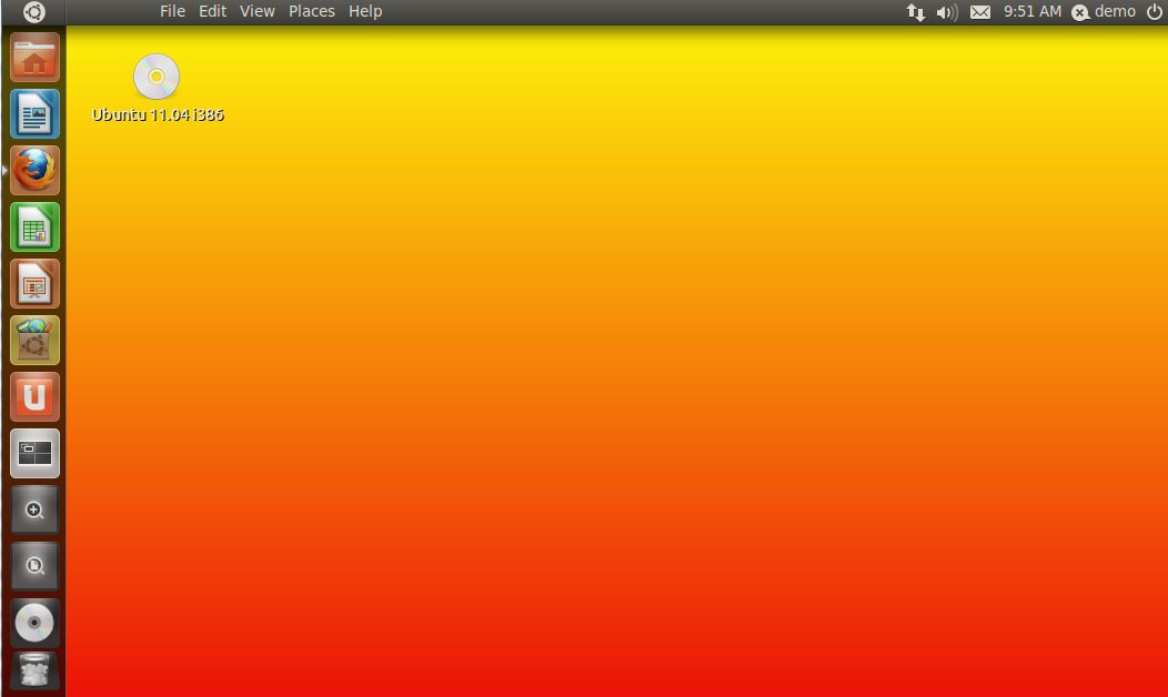 Ubuntu 11.04 Unity desktop with gradient background