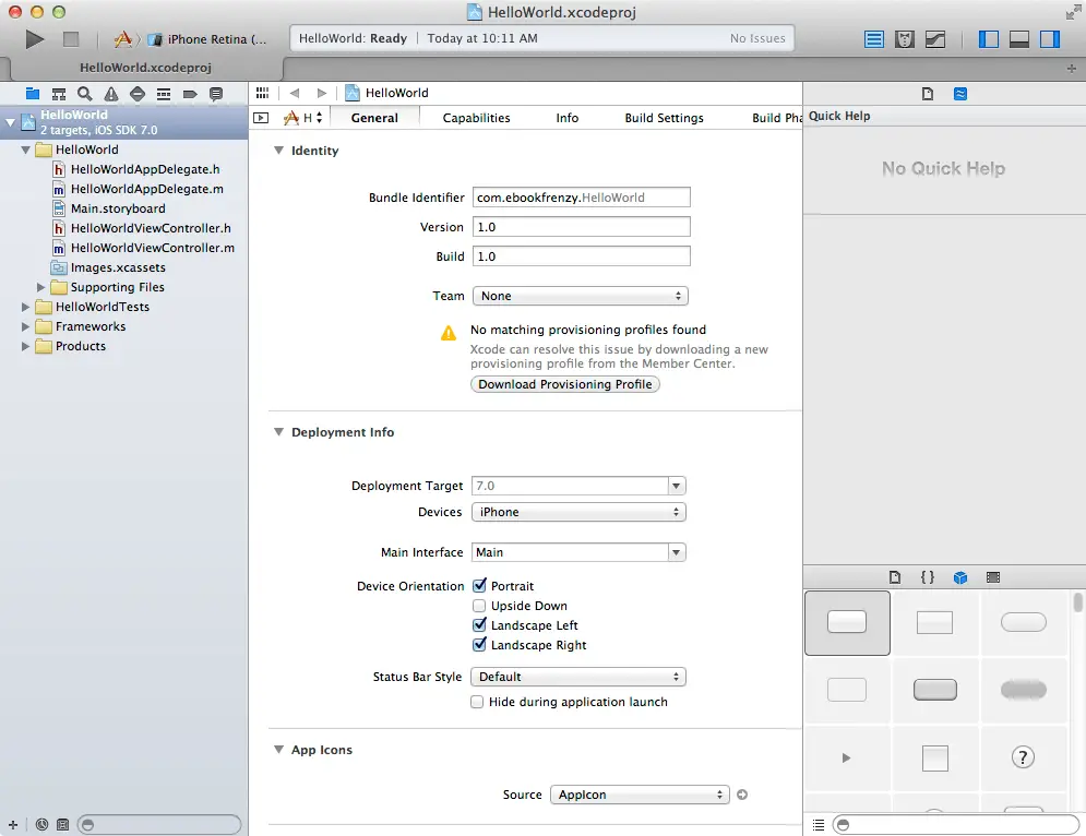 The main Xcode 5 window