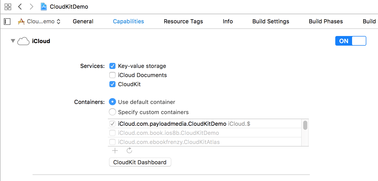 Enabling CloudKit support in an Xcode project