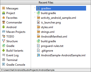 The Android Studio Switcher panel