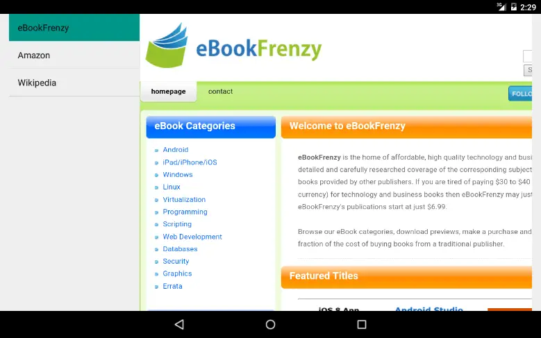 The completed Android Studio based Master Detail Flow example app running