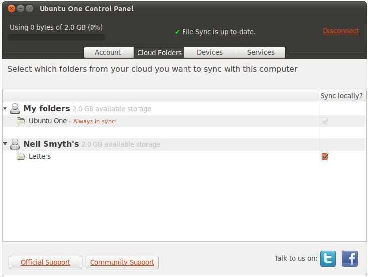 Locally syncing a shared Ubuntu One file