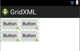 Four button views in a GridLayout created using XML layout resources