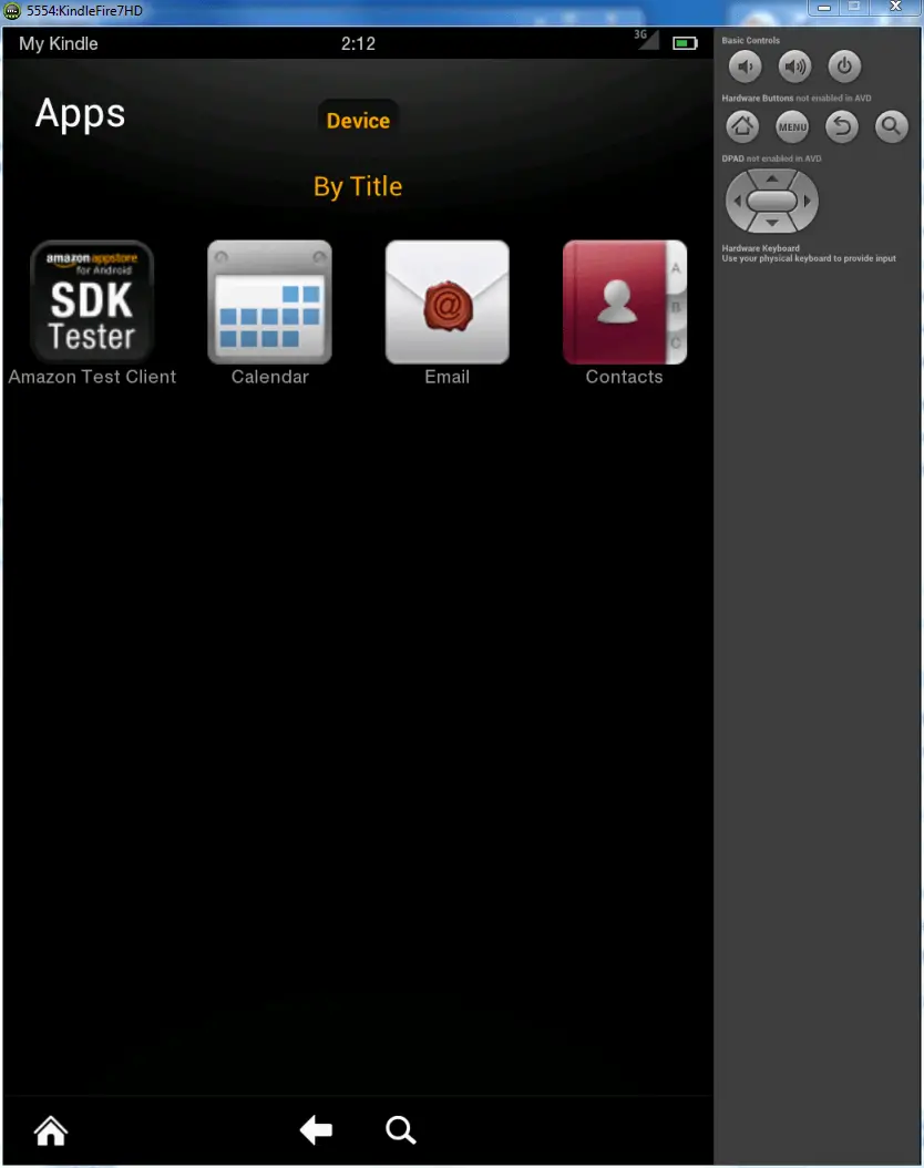 A Kindle Fire AVD emulator session running