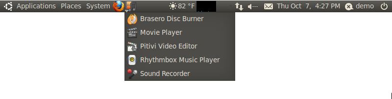 Ubuntu 10.10 desktop panel with menu added