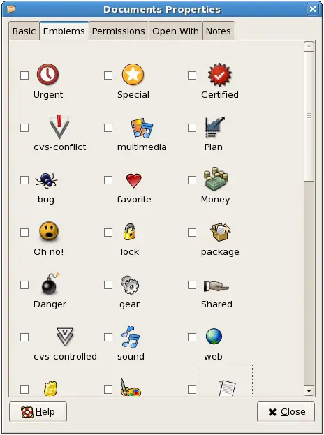 RHEL GNOME File Manager emblem properties