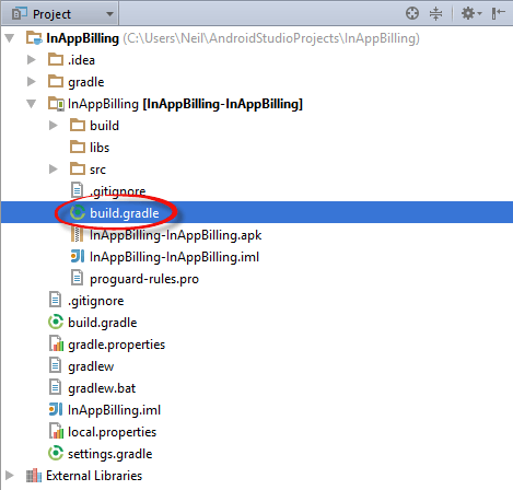 Selecting the module level build.grade file in Android Studio