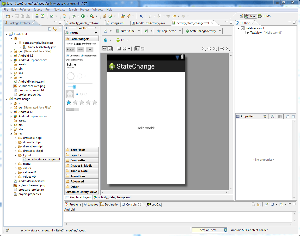 The user interface for an Android State Change example app