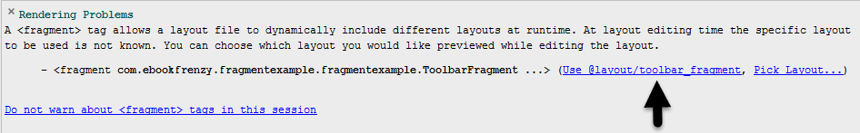 Selecting the Fragment to be displayed in Android Studio Designer
