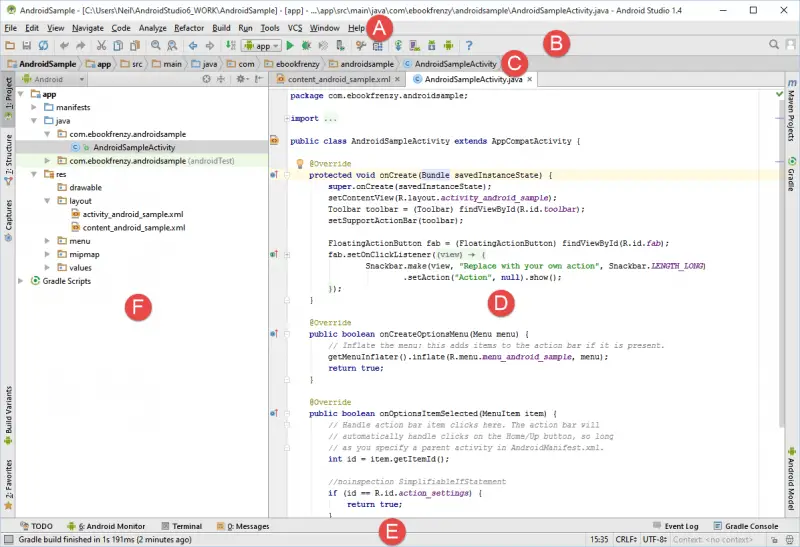 File:Android studio main screen with markers 6.0.png